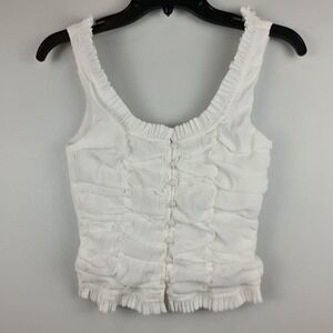 Princess Polly Ameida White Ruffle Button Top Sleeveless Blouse US 0 Rouched